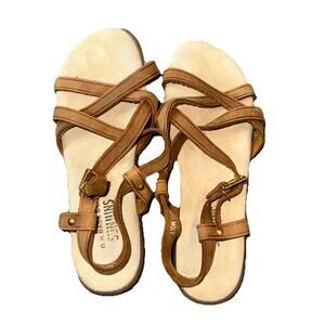 GH Bass Sunjuns Sandals Tan Leather Strappy Buckle Slingback Women 6.5W